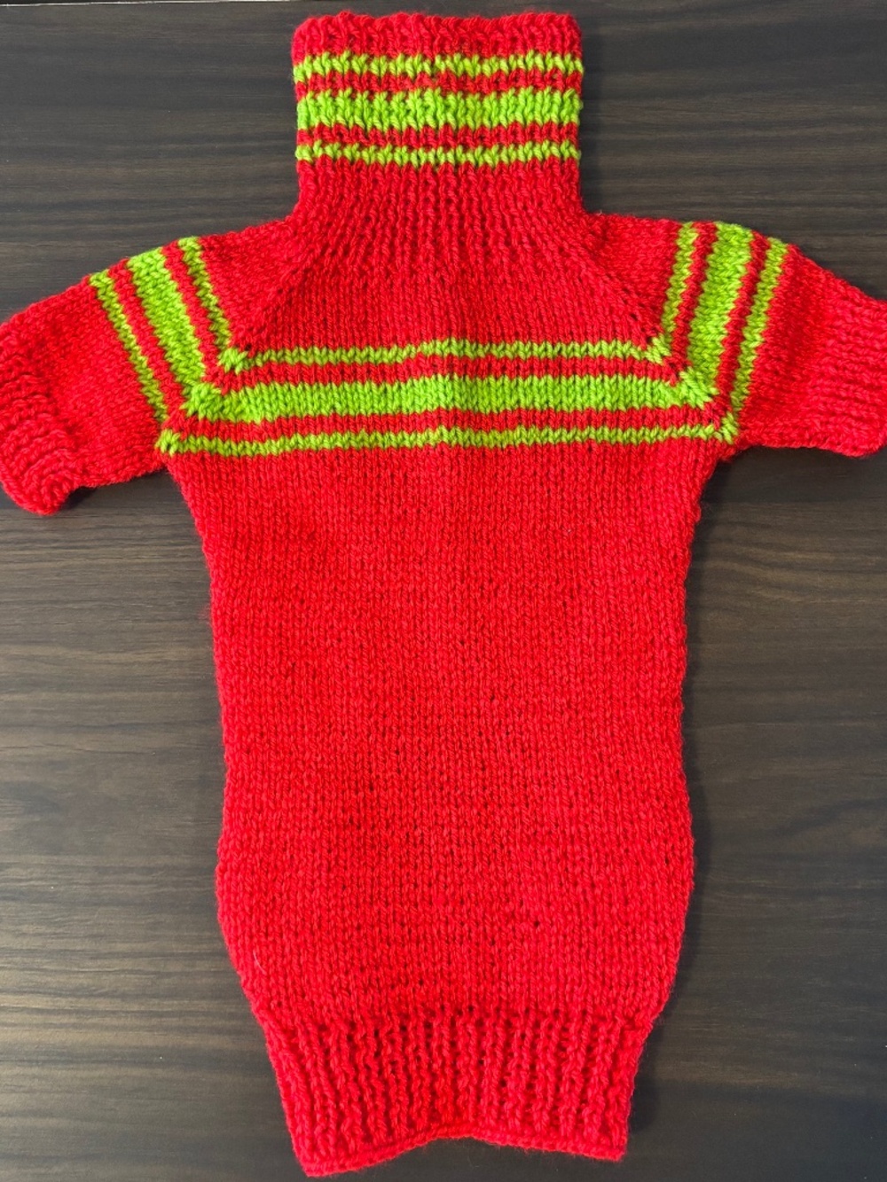 Handmade Red & Green Knit Dog Sweater